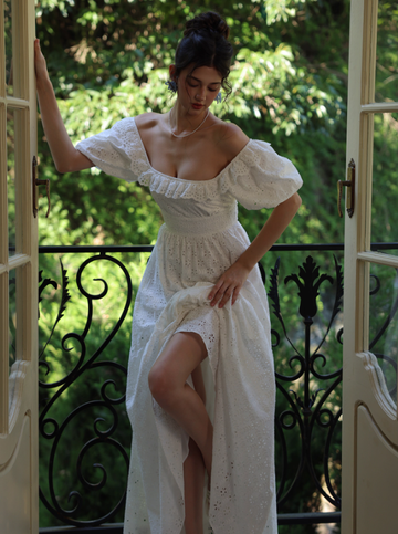Princess A Line Puff White Lace Prom Dress Party Dress HZ1023